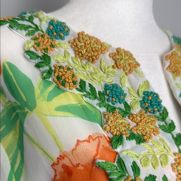 Gretchen Scott Designs Floral Tunic Blouse 3/4 Sleeve Crochet Knit Flowers - Picture 6 of 16